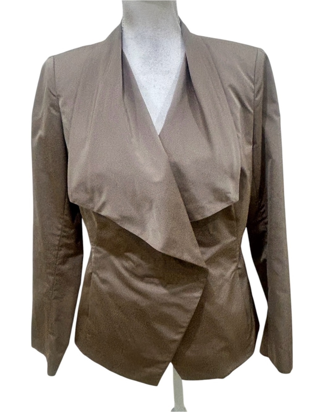 Lafayette 148 New York Taupe Draped-collar Front Blazer French seams size 8